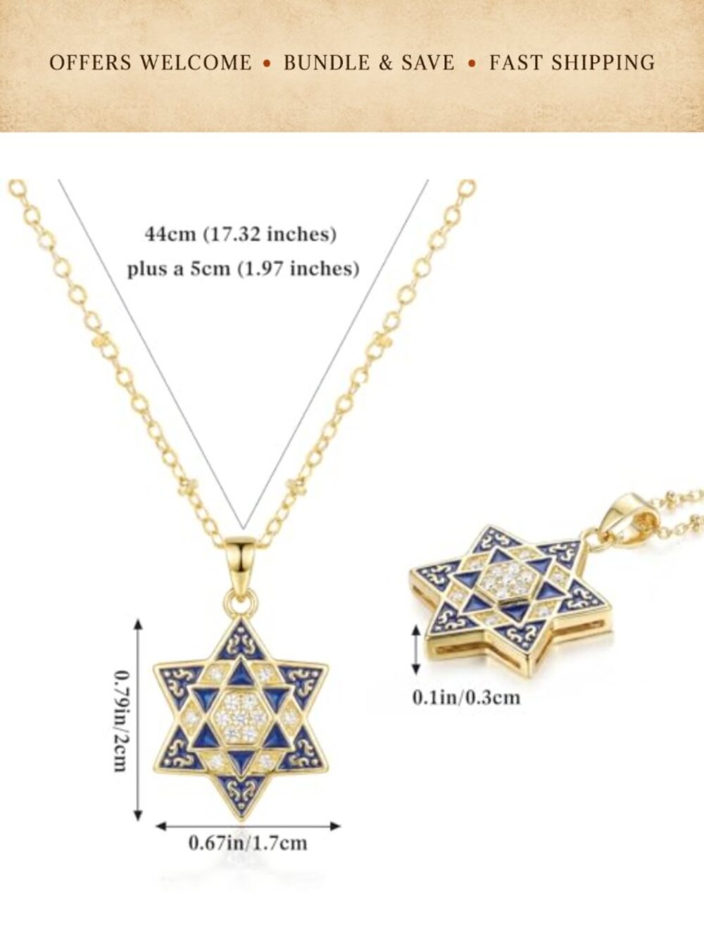 Star of David Necklace Gold Plated Hexagon Chain Jewish Pendant Gift - Picture 6 of 6